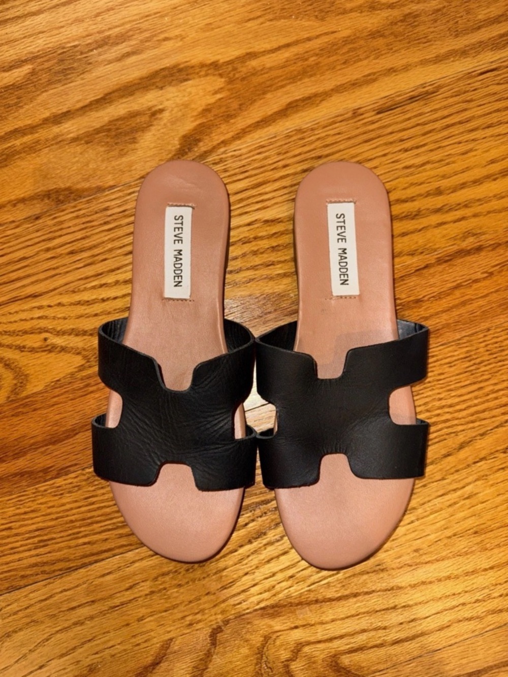 Steve Madden Women's H Slide Sandals Size 7.5M Black Leather
